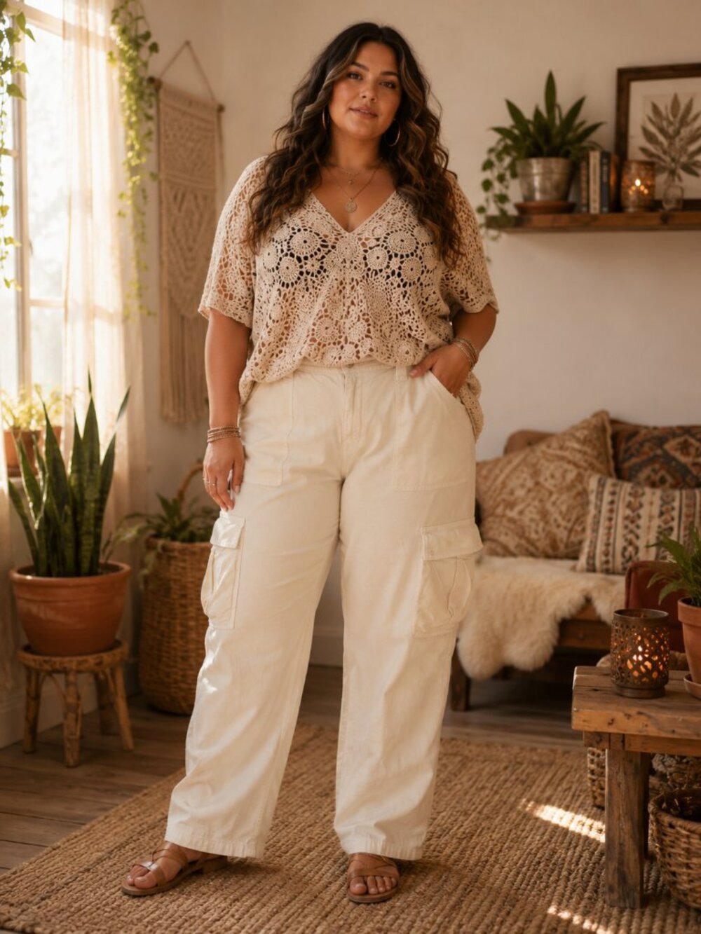 American Eagle Cream Cargo Pants | Relaxed Utility Wide Leg Pants